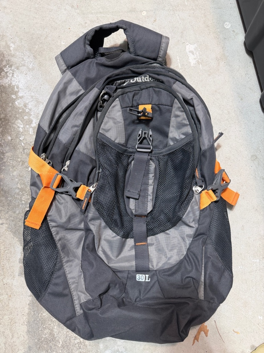 30L Black & Gray Men's Backpack with Orange Accents